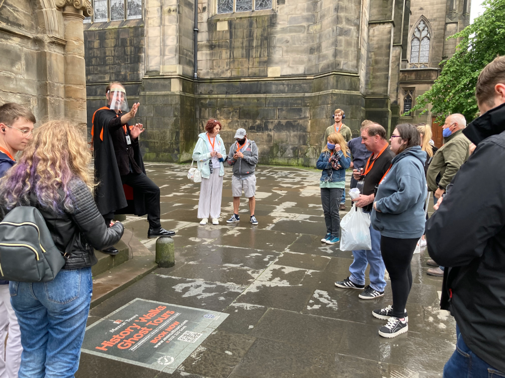 Tour group social distancing in Edinburgh Scotland