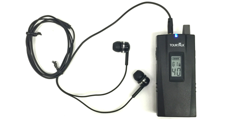 Tour guide system receiver with earphones