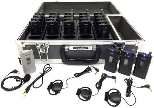Tour guide system transmitter, receivers and charger