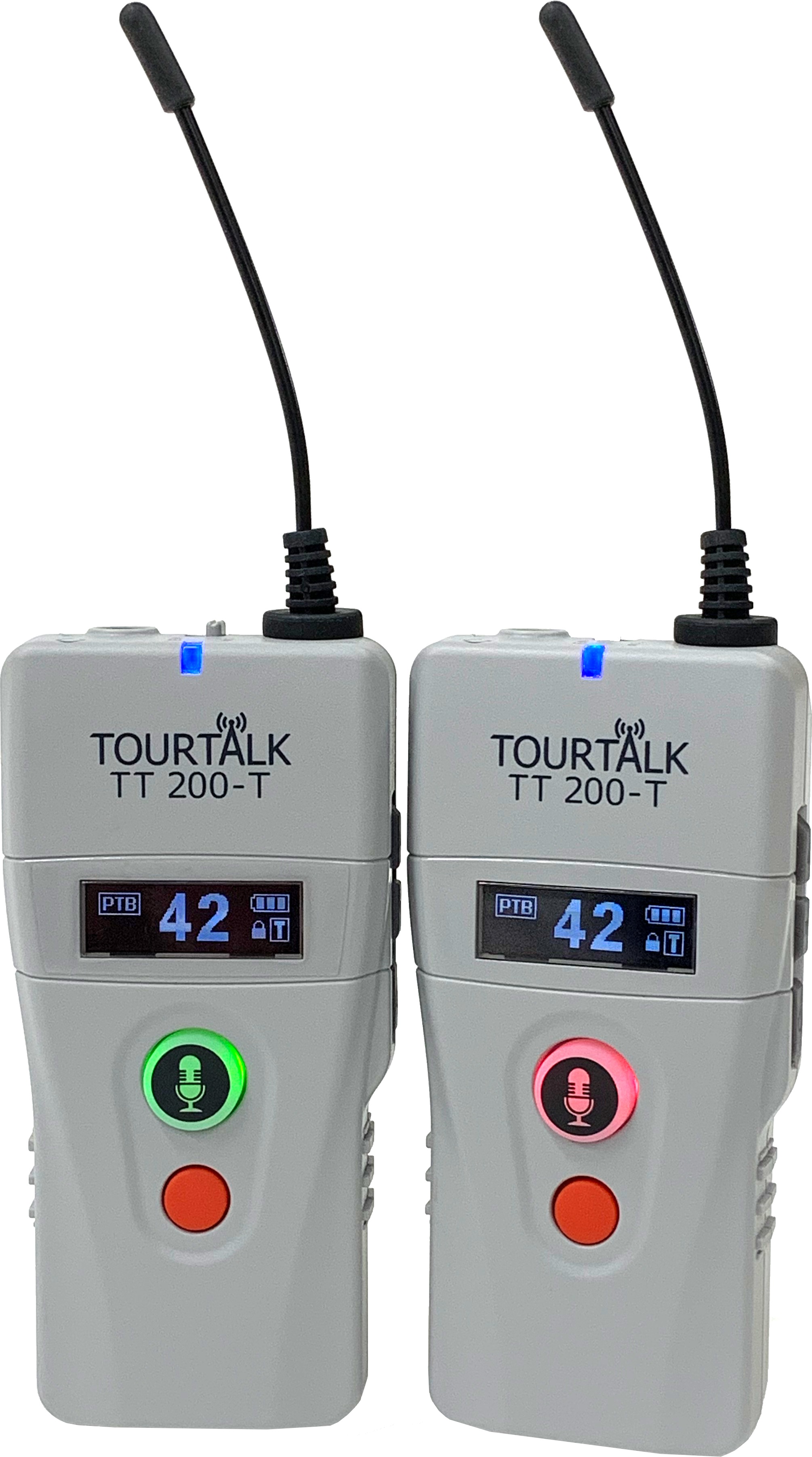 Wireless two-way communication system transmitters for social distancing staff